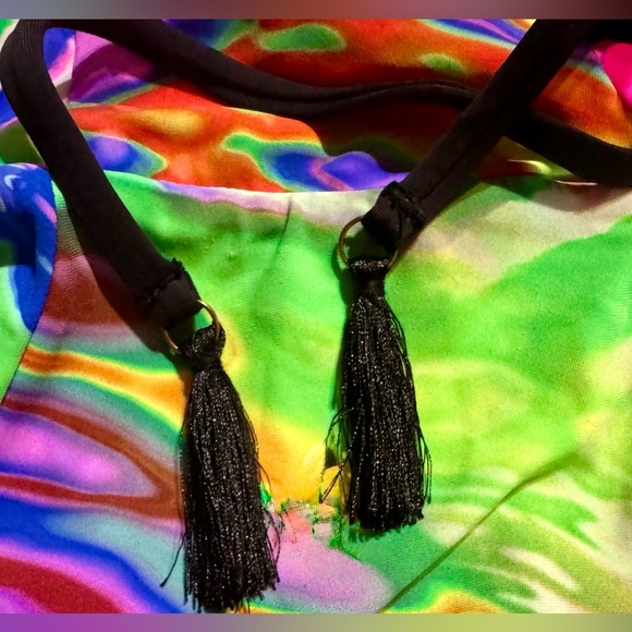 WET Designer Swimwear 1 Piece Neon Multi Sexy Cutout Back Swimsuit SZ Small NWT - Picture 7 of 9